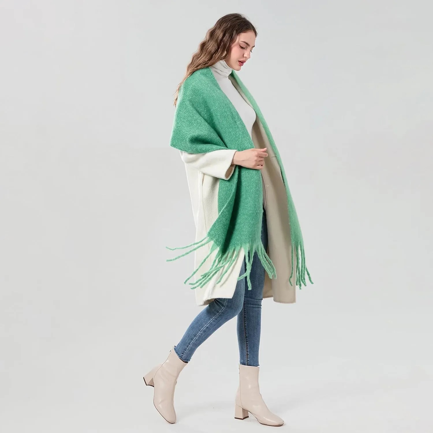Yoawdats Women Winter Warm Scarf Elegant Contrast Color Tasseled Shawl Wrap Long Stoles Oversized Soft Scarves Fall Gifts