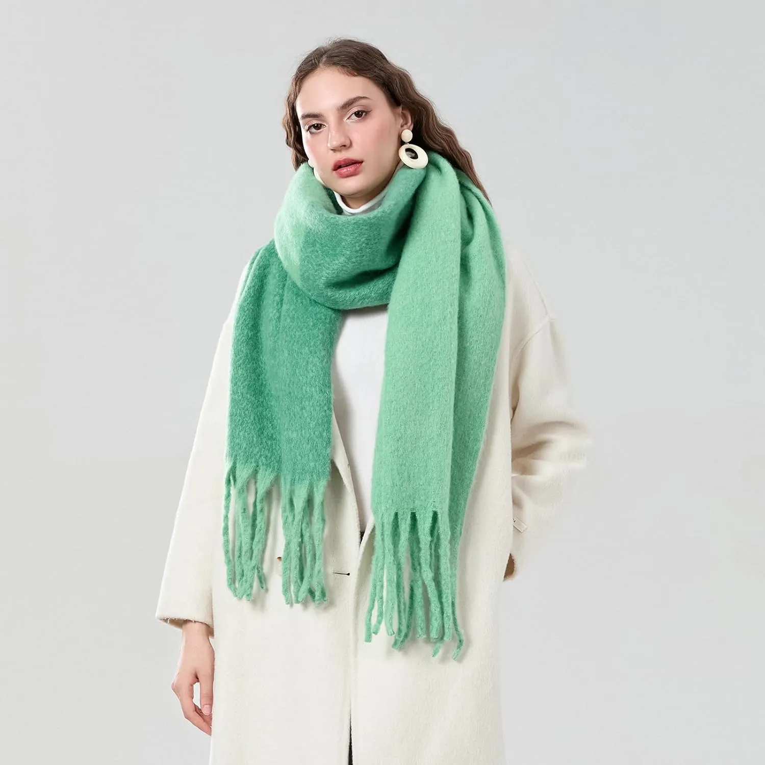 Yoawdats Women Winter Warm Scarf Elegant Contrast Color Tasseled Shawl Wrap Long Stoles Oversized Soft Scarves Fall Gifts