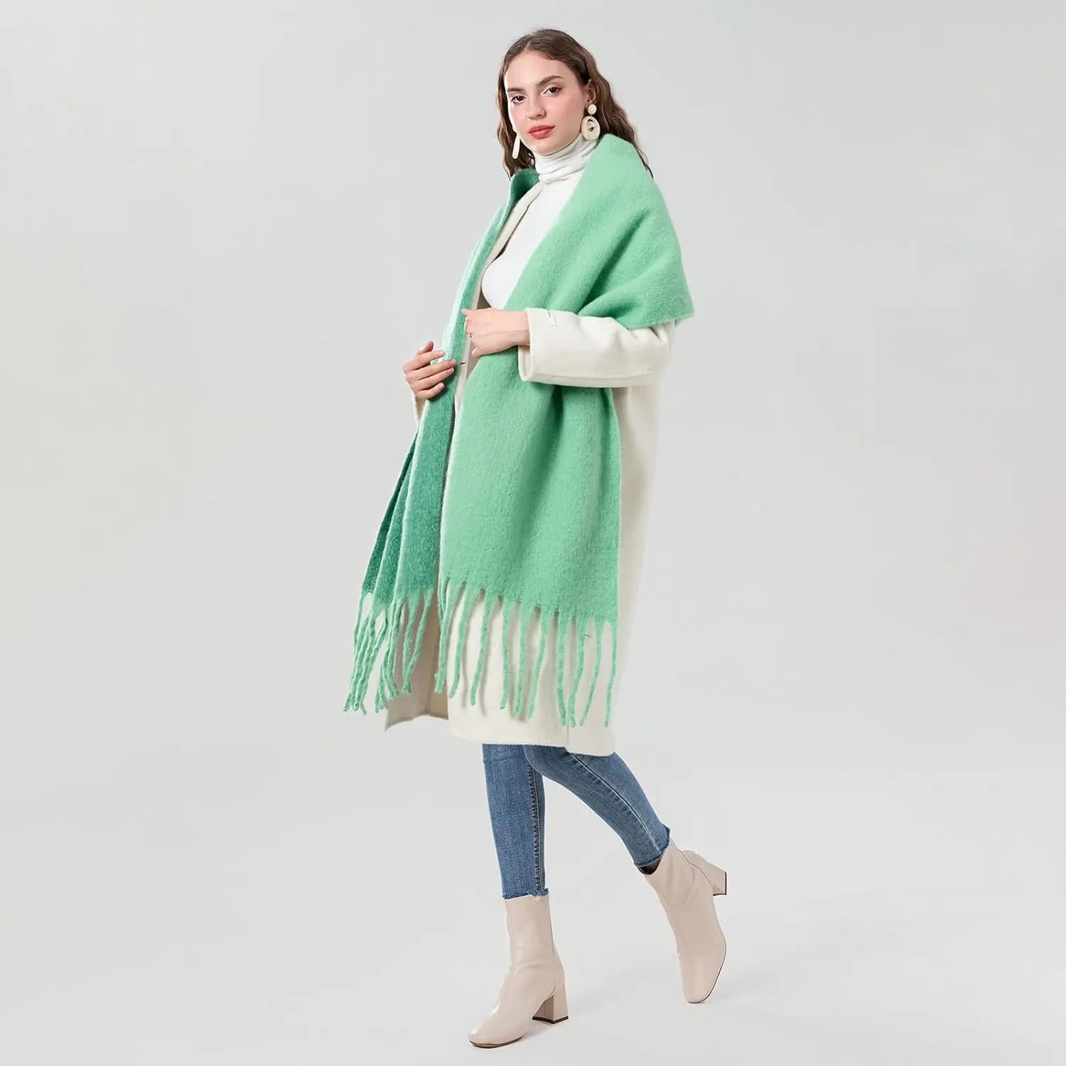 Yoawdats Women Winter Warm Scarf Elegant Contrast Color Tasseled Shawl Wrap Long Stoles Oversized Soft Scarves Fall Gifts