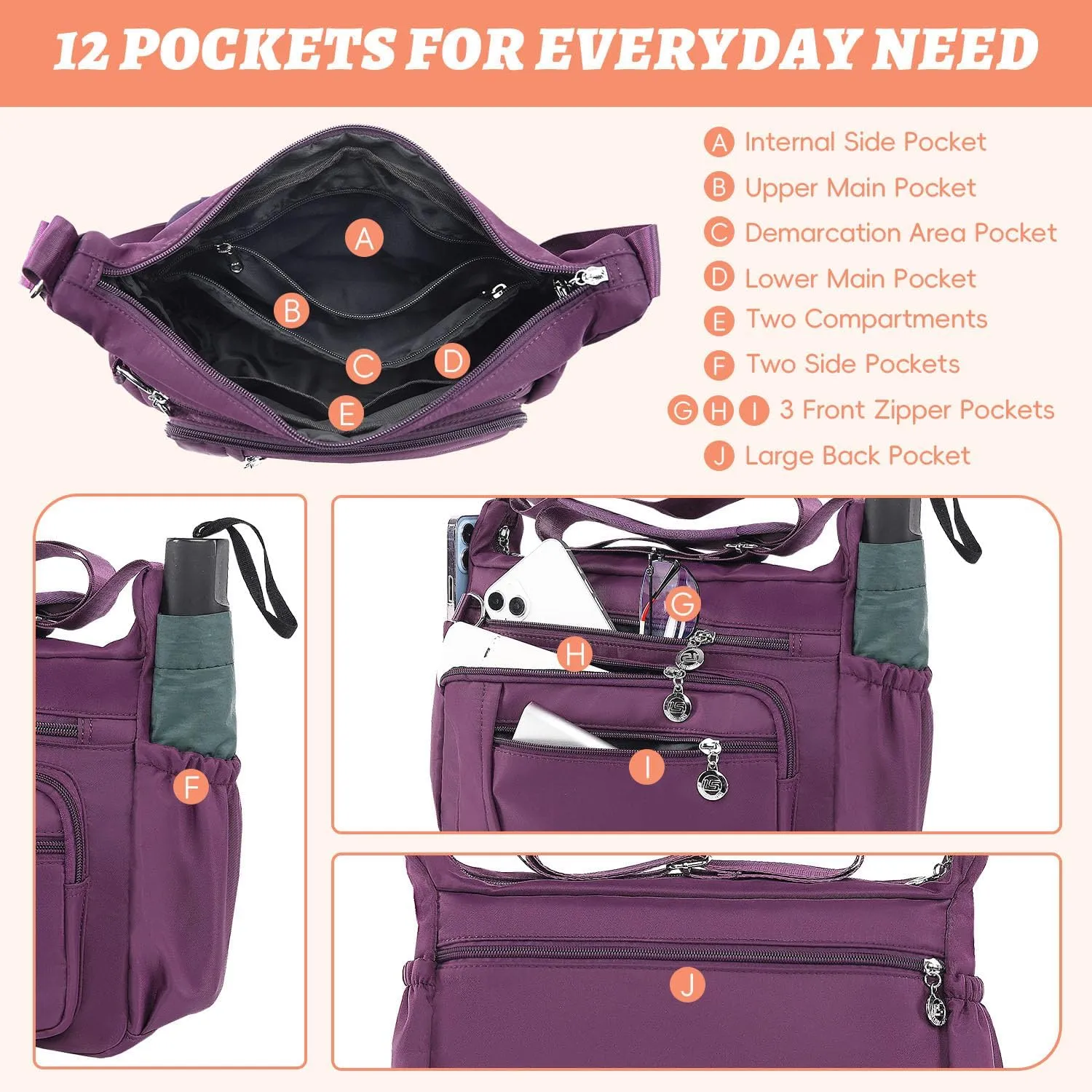 YouNuo Cross body Purse, Nylon Crossbody Bags for Women with Pockets and Compartments, Waterproof Crossbody Shoulder Handbags
