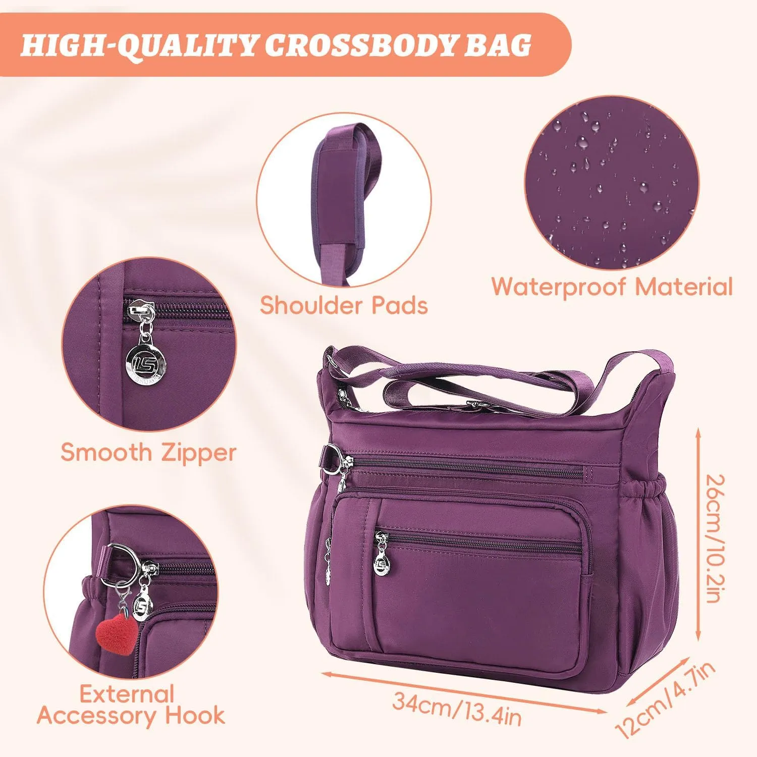 YouNuo Cross body Purse, Nylon Crossbody Bags for Women with Pockets and Compartments, Waterproof Crossbody Shoulder Handbags