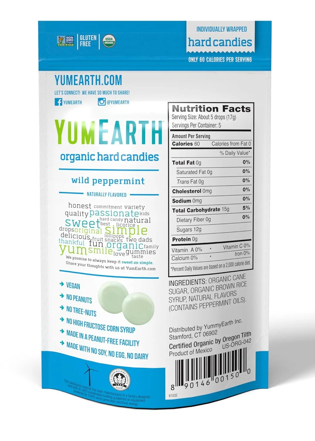 YumEarth Organic Wild Peppermint Hard Candy, 3.3 Ounce (Pack of 6)