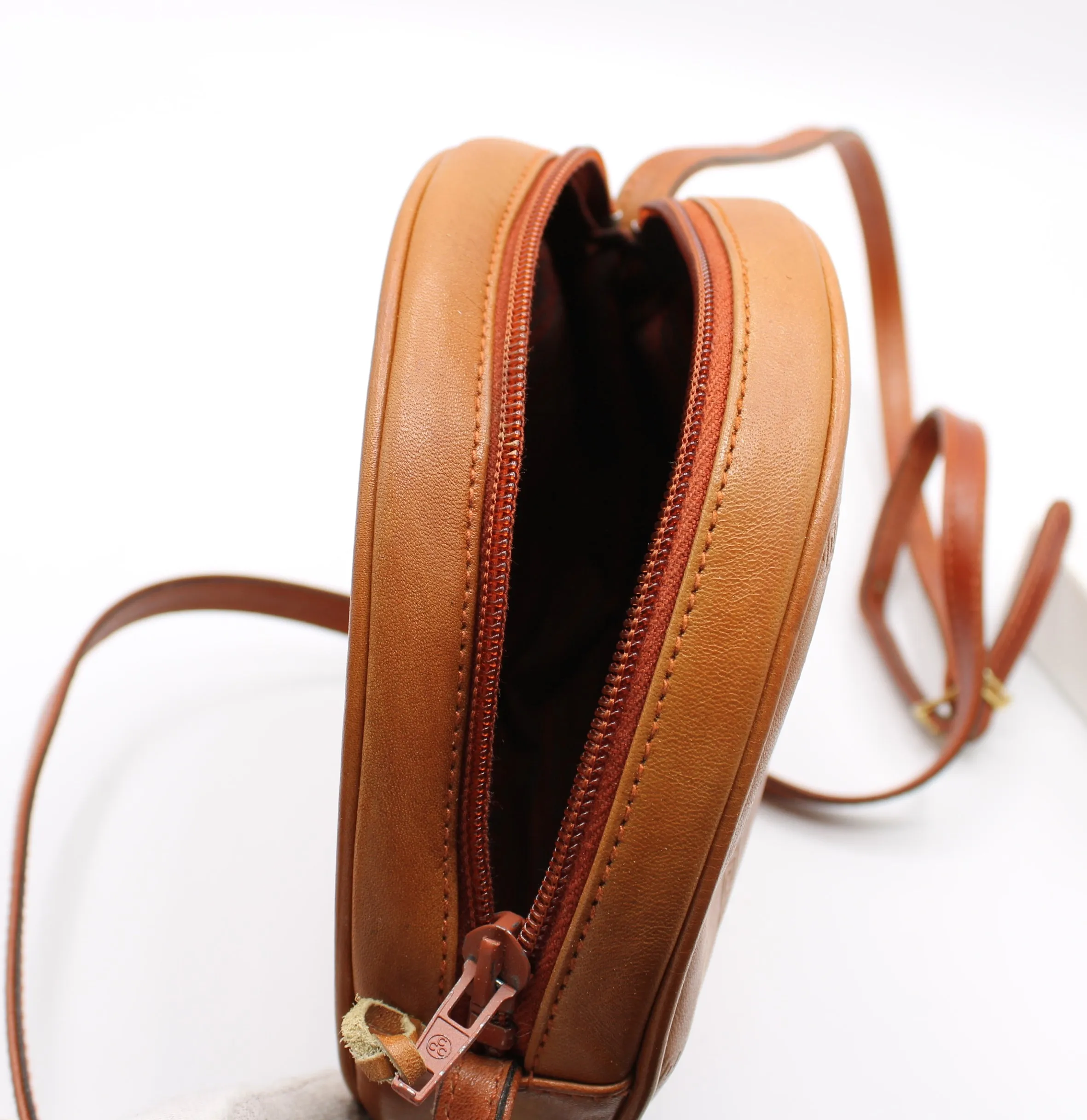 Yves Saint Laurent Bag Brown Leather Crossbody Embossed Round Vintage