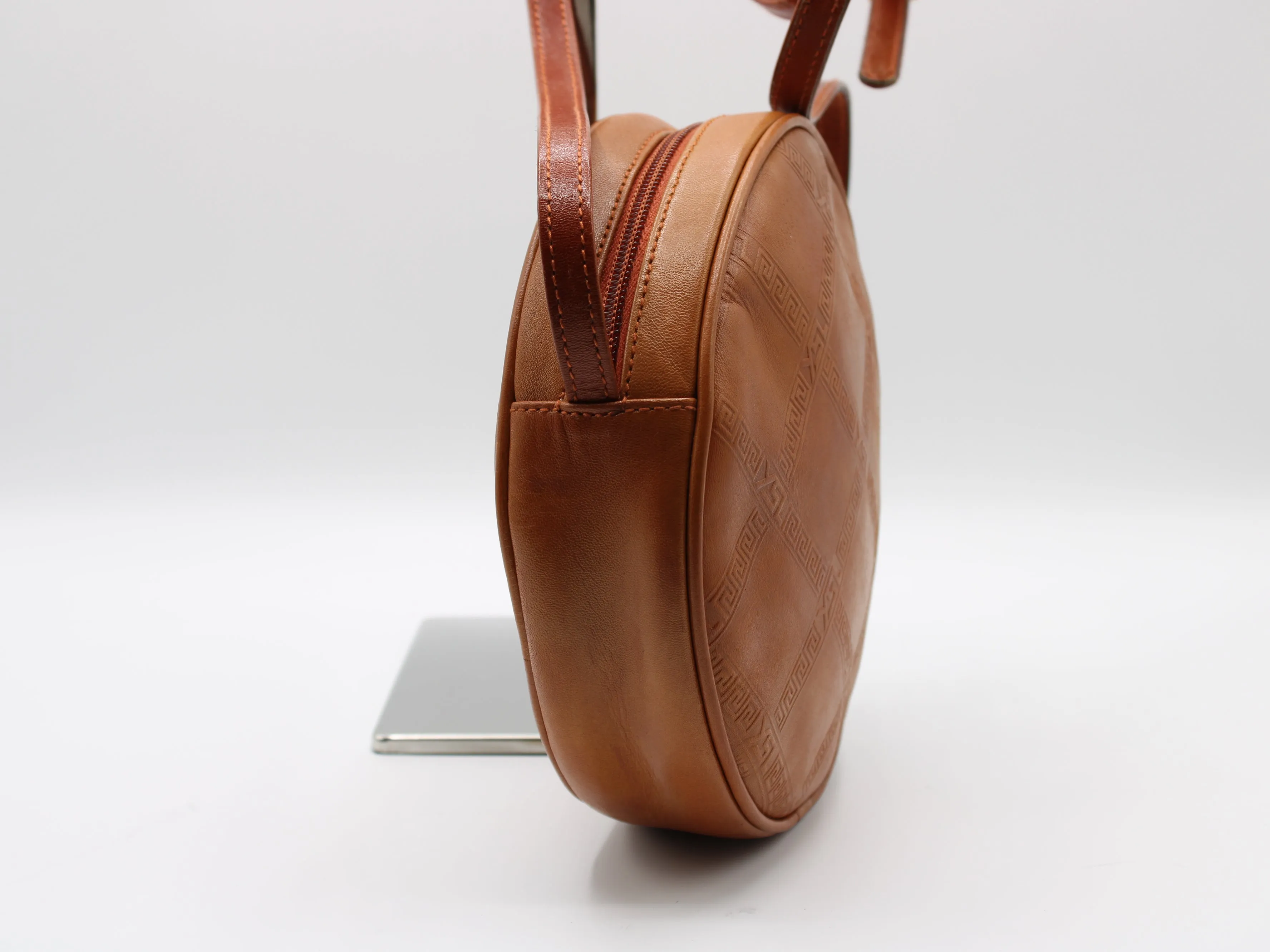Yves Saint Laurent Bag Brown Leather Crossbody Embossed Round Vintage