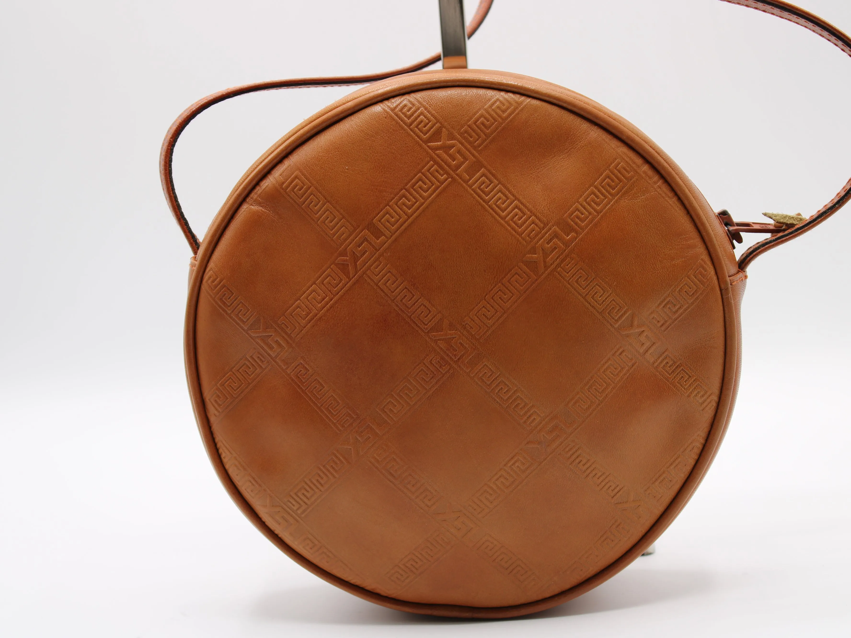 Yves Saint Laurent Bag Brown Leather Crossbody Embossed Round Vintage