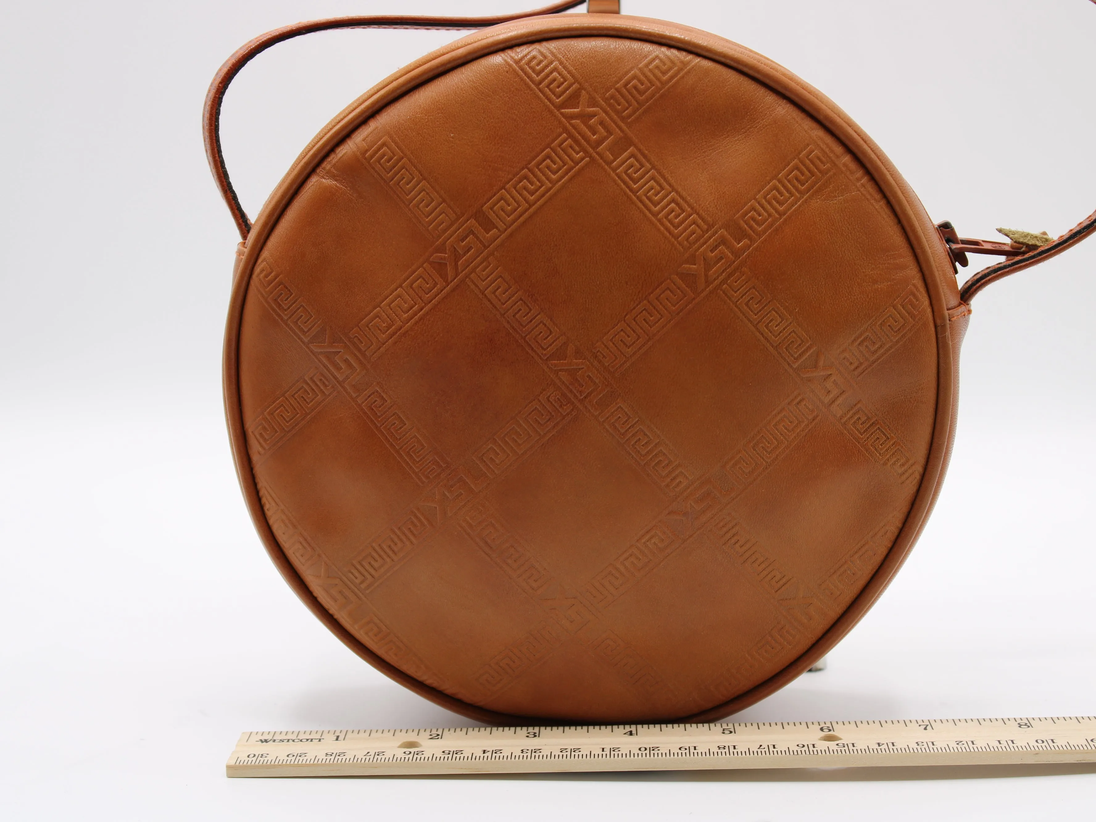 Yves Saint Laurent Bag Brown Leather Crossbody Embossed Round Vintage