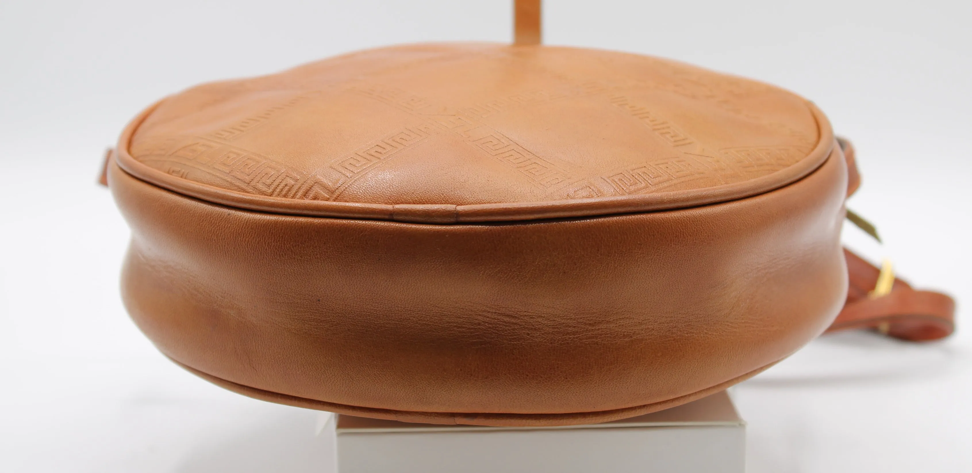 Yves Saint Laurent Bag Brown Leather Crossbody Embossed Round Vintage