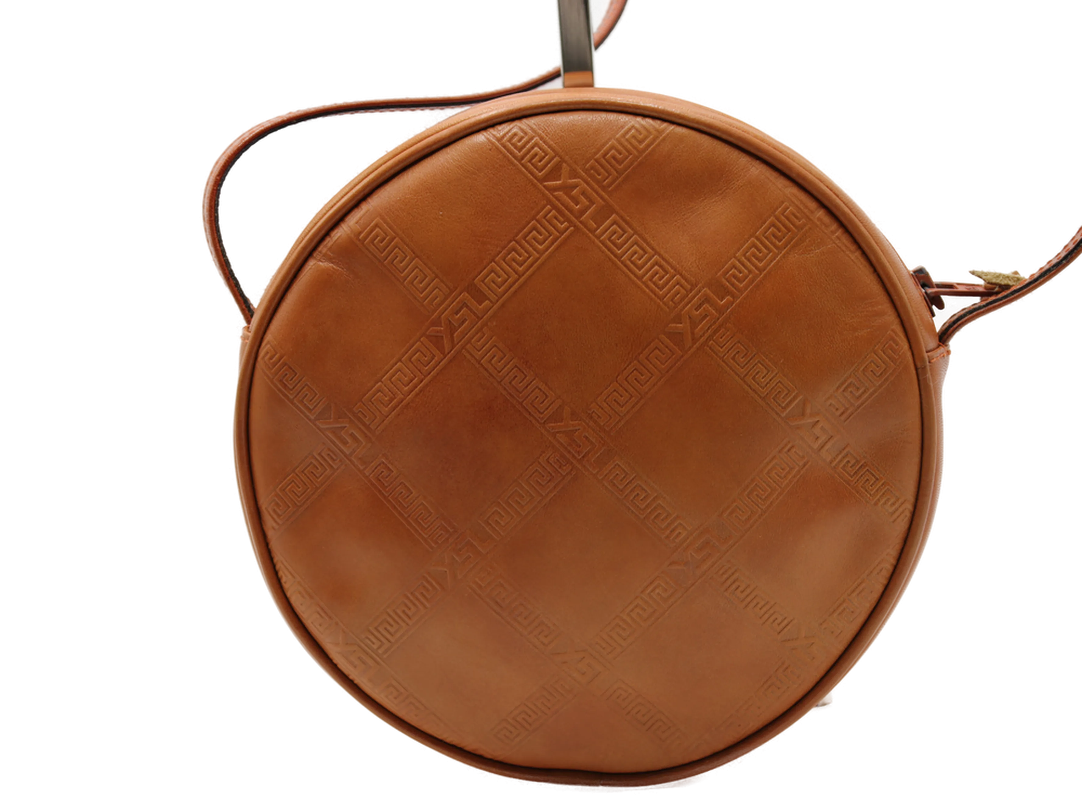 Yves Saint Laurent Bag Brown Leather Crossbody Embossed Round Vintage