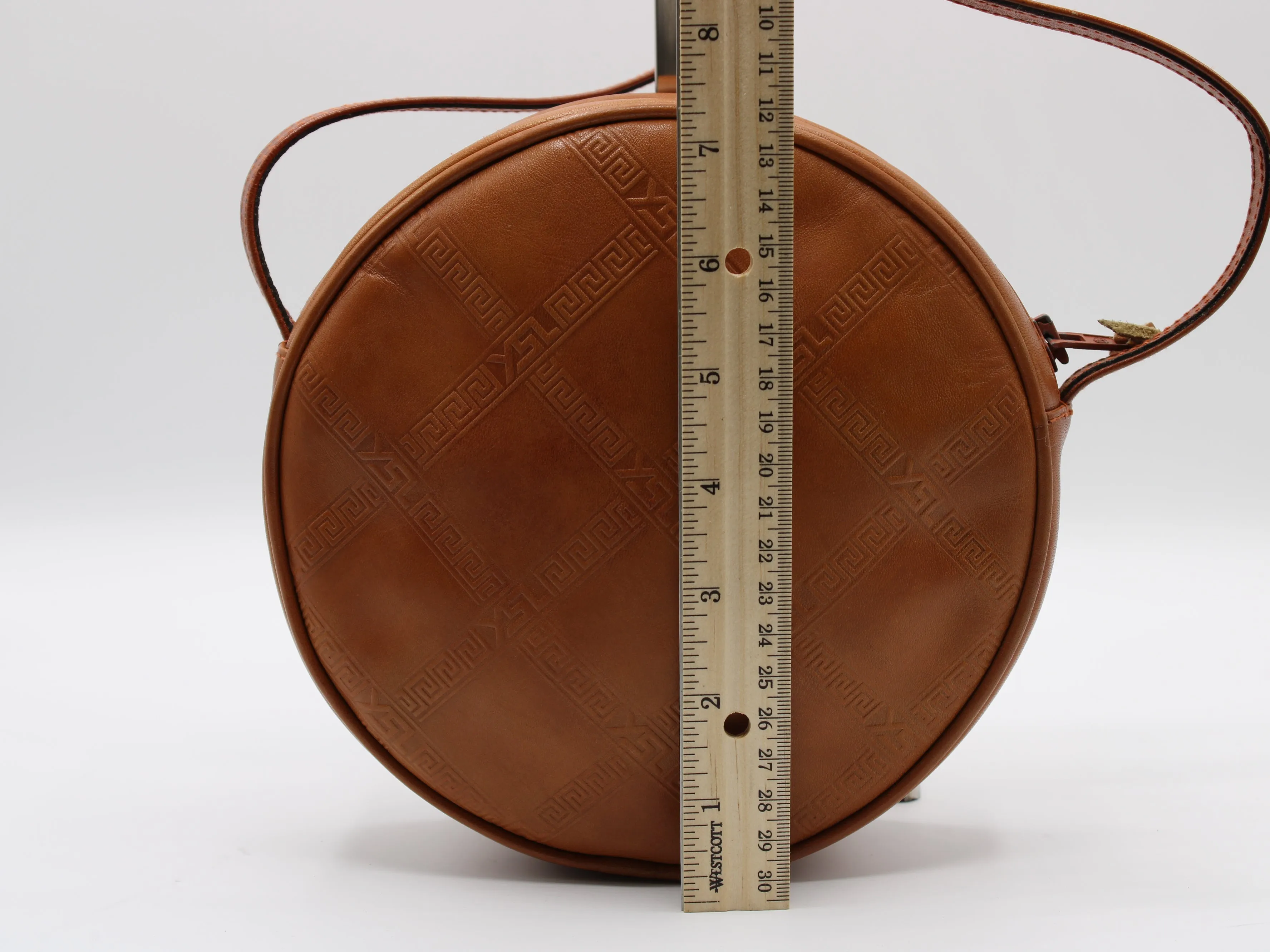 Yves Saint Laurent Bag Brown Leather Crossbody Embossed Round Vintage