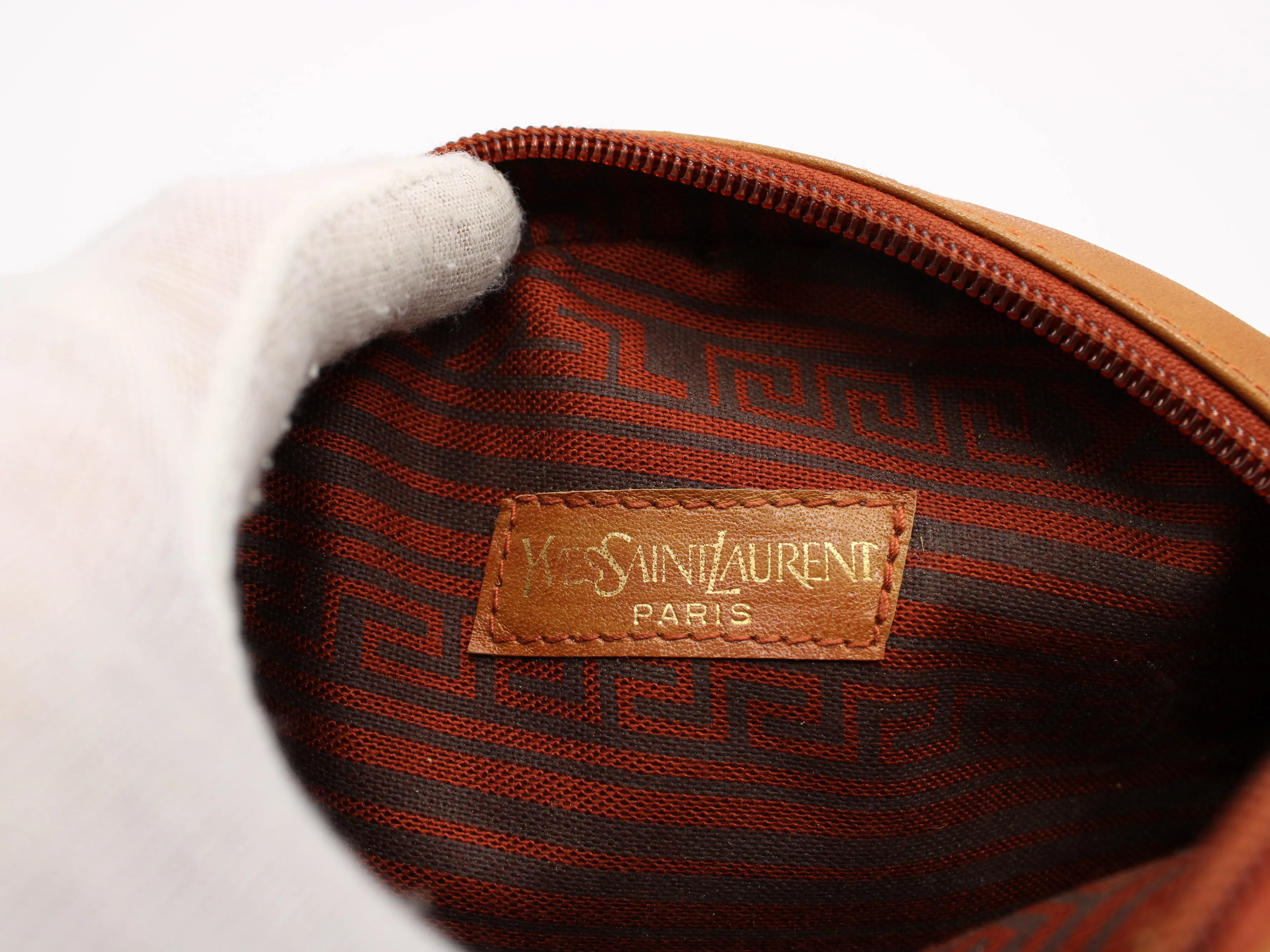 Yves Saint Laurent Bag Brown Leather Crossbody Embossed Round Vintage