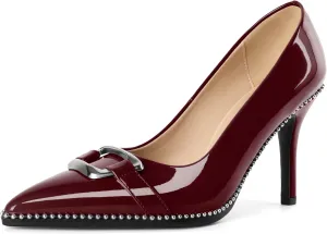 Zamikoo Women Beaded Pumps Fashion High Heels Pointed Toe Pumps Stiletto Patent Leather Dress Shoes for Wedding Party Shoes 3.5 Inch