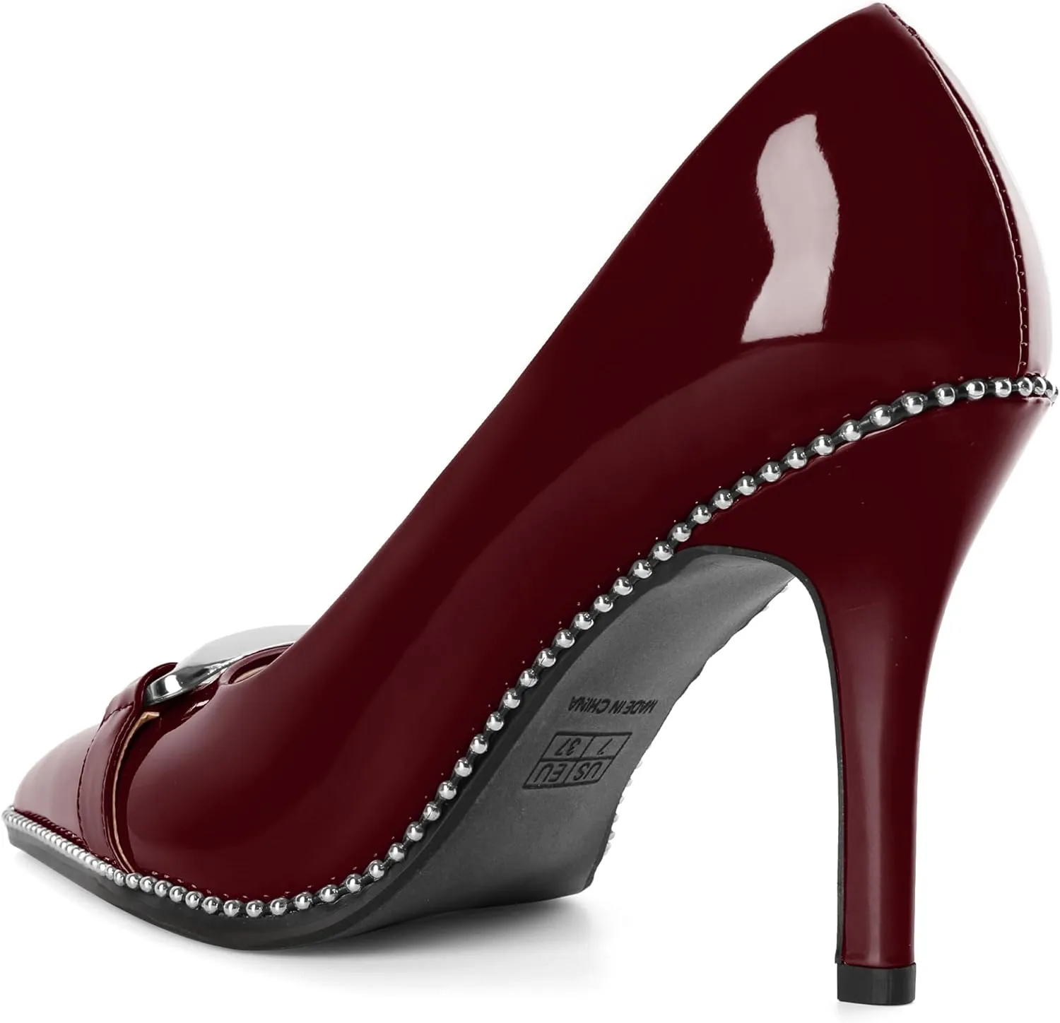 Zamikoo Women Beaded Pumps Fashion High Heels Pointed Toe Pumps Stiletto Patent Leather Dress Shoes for Wedding Party Shoes 3.5 Inch