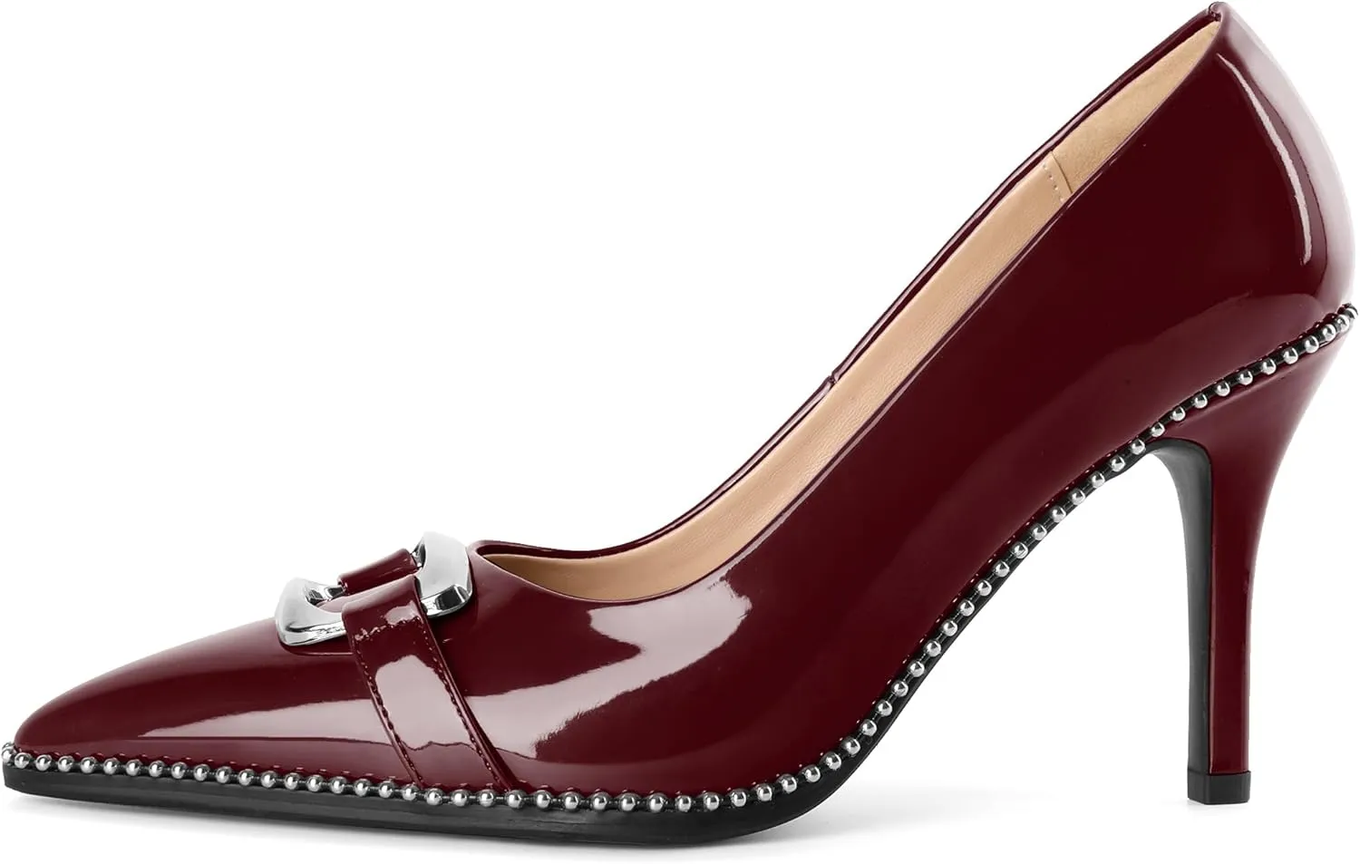 Zamikoo Women Beaded Pumps Fashion High Heels Pointed Toe Pumps Stiletto Patent Leather Dress Shoes for Wedding Party Shoes 3.5 Inch