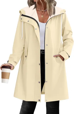 Zeagoo Womens Waterproof Raincoat Lightweight Rain Jacket Women Long Hooded Trench Coats Outdoor Windbreaker Travel Jacket