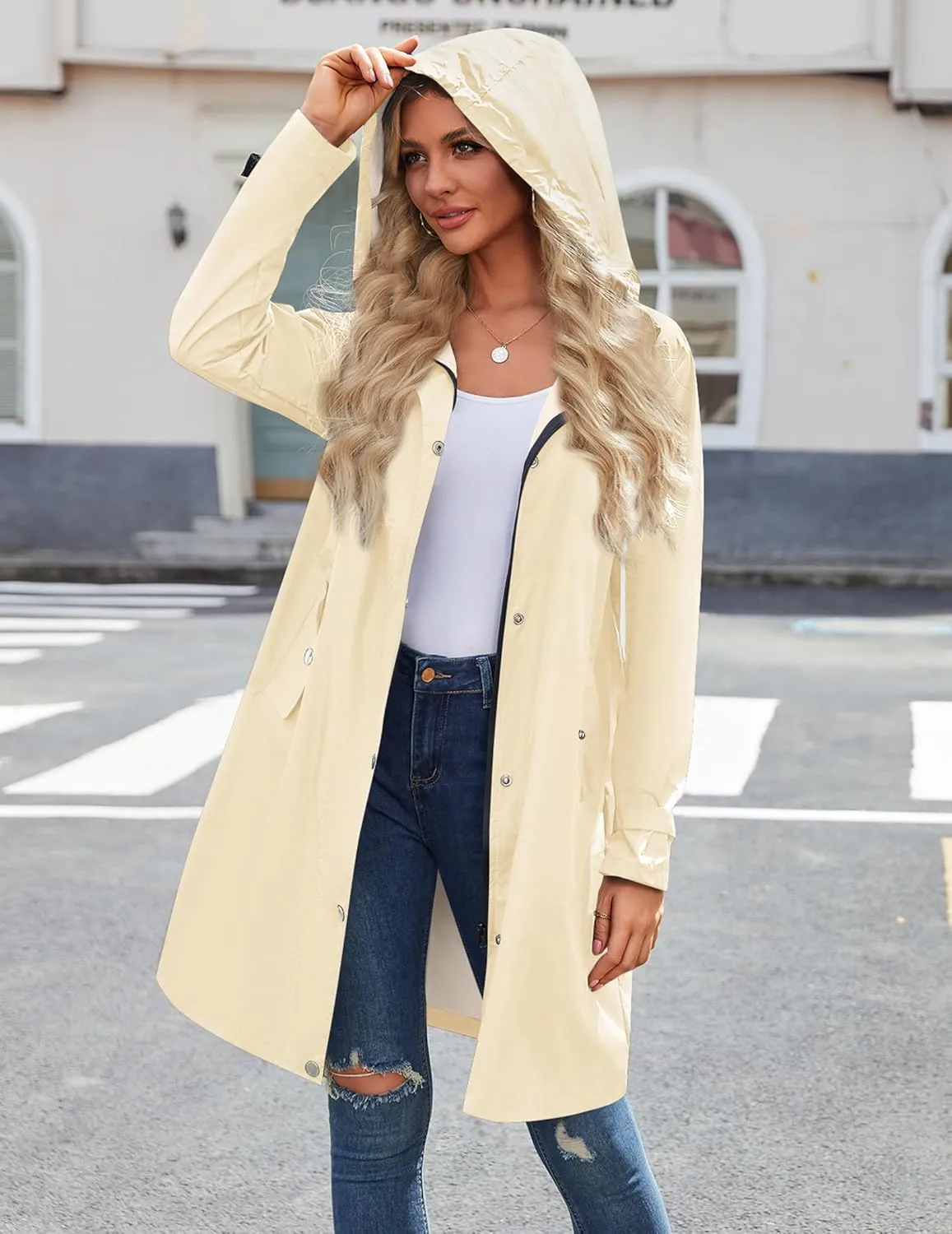 Zeagoo Womens Waterproof Raincoat Lightweight Rain Jacket Women Long Hooded Trench Coats Outdoor Windbreaker Travel Jacket