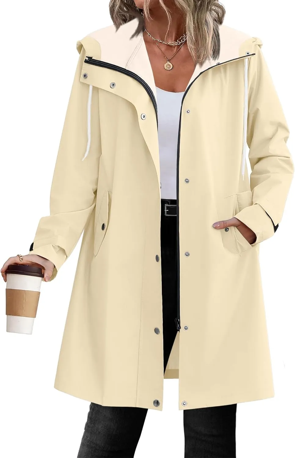 Zeagoo Womens Waterproof Raincoat Lightweight Rain Jacket Women Long Hooded Trench Coats Outdoor Windbreaker Travel Jacket