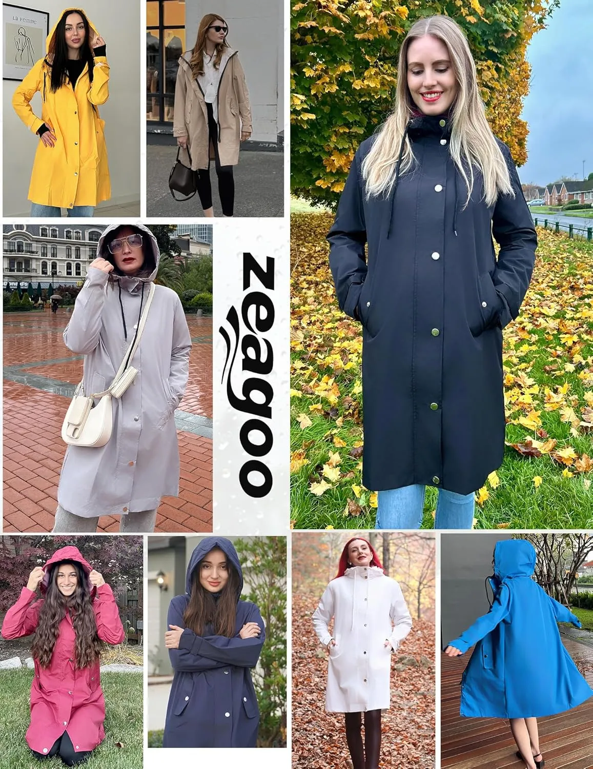 Zeagoo Womens Waterproof Raincoat Lightweight Rain Jacket Women Long Hooded Trench Coats Outdoor Windbreaker Travel Jacket