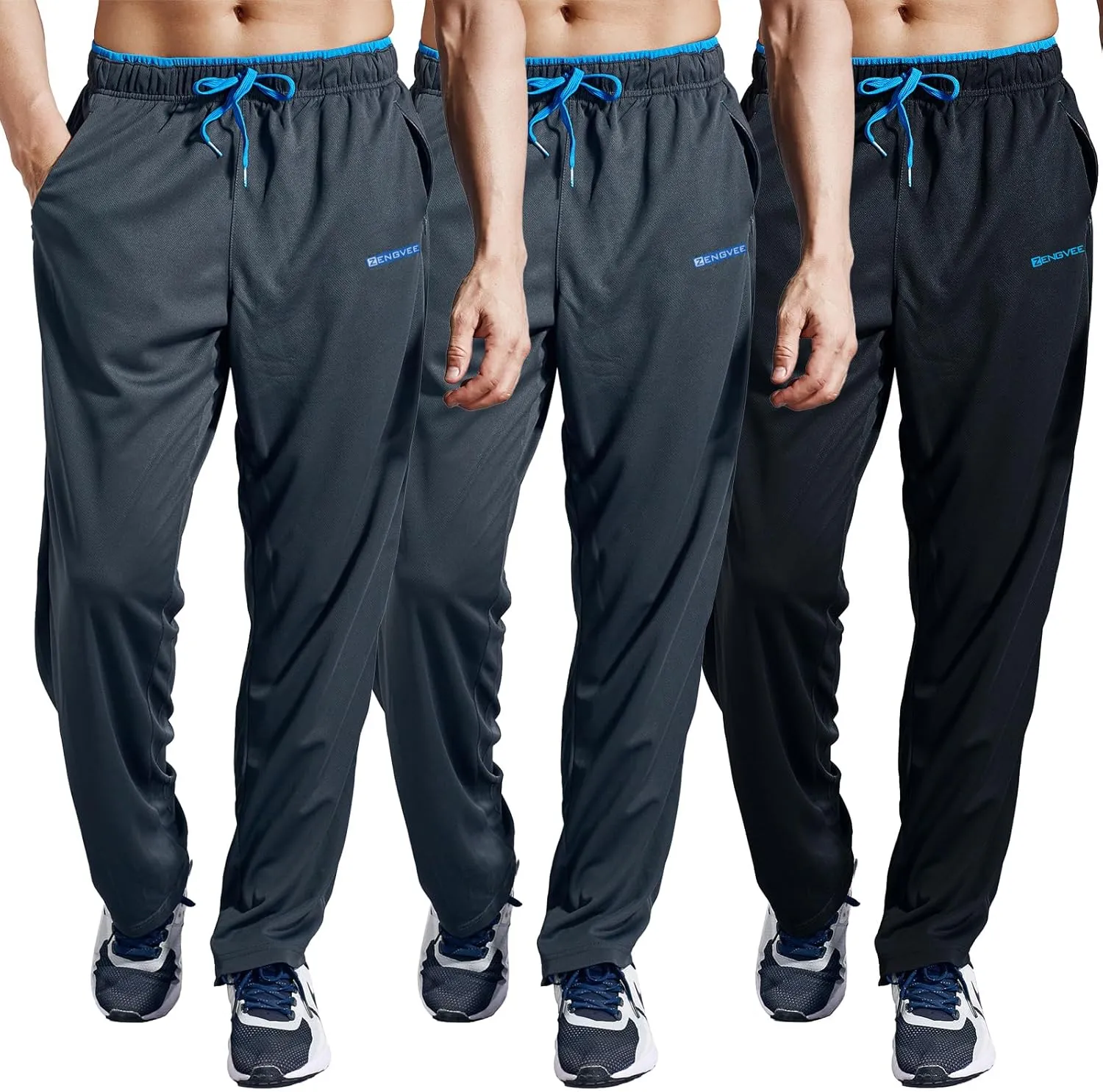 ZENGVEE Men's Sweatpants with Zipper Pockets Open Bottom Athletic Pants for Jogging Workout Gym Running Training
