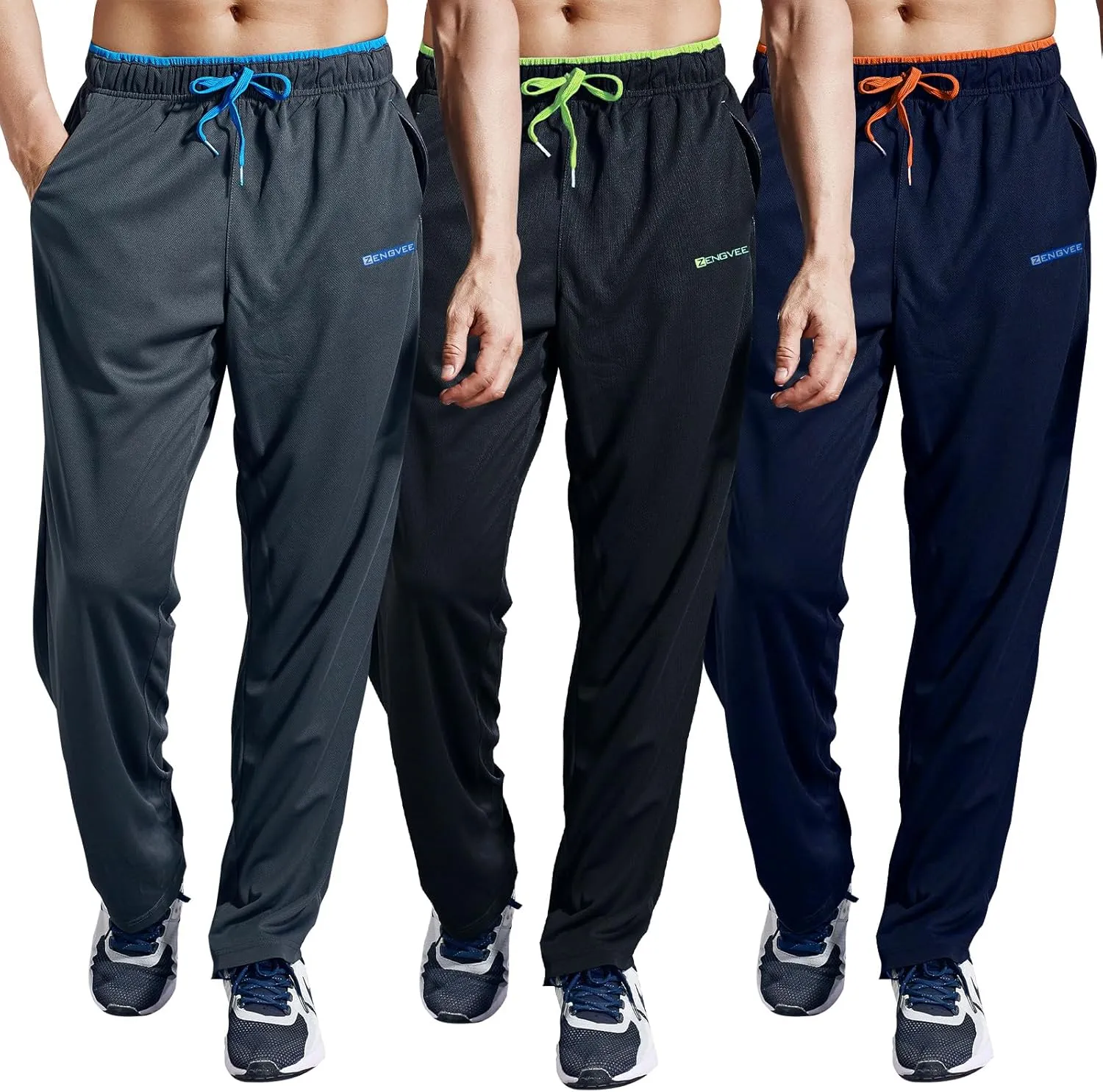 ZENGVEE Men's Sweatpants with Zipper Pockets Open Bottom Athletic Pants for Jogging Workout Gym Running Training