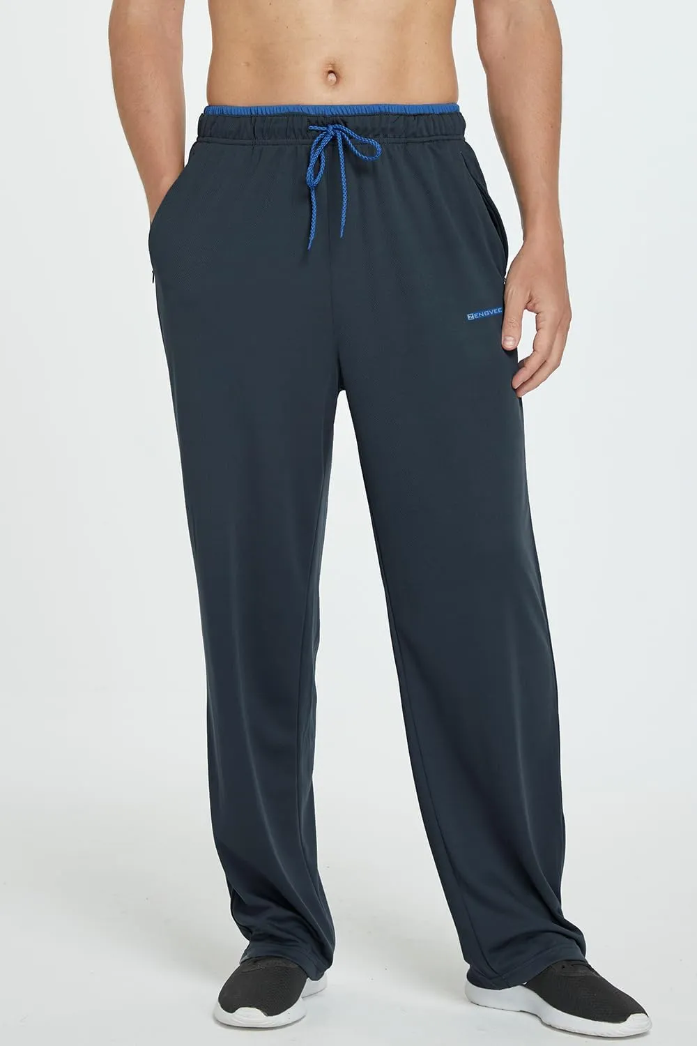 ZENGVEE Men's Sweatpants with Zipper Pockets Open Bottom Athletic Pants for Jogging Workout Gym Running Training