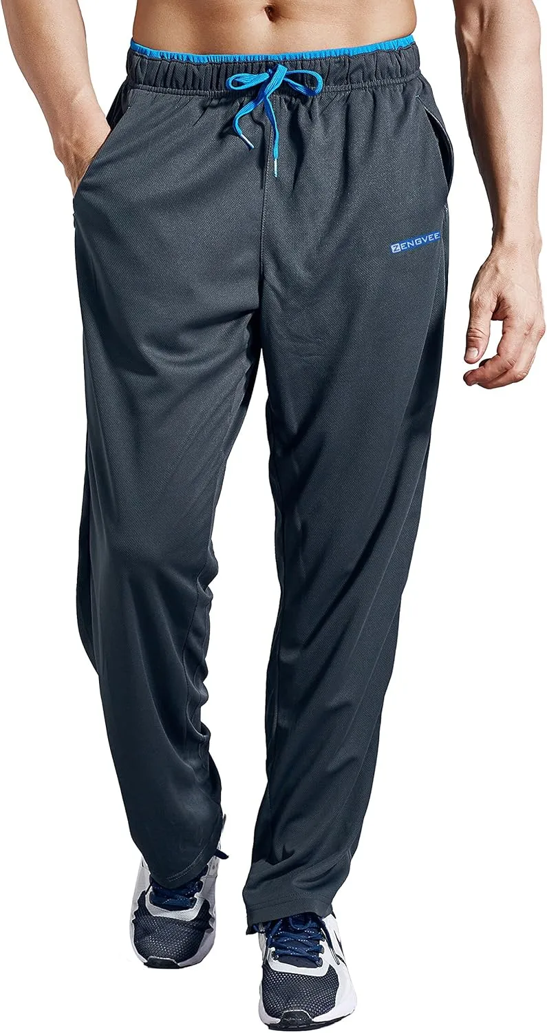 ZENGVEE Men's Sweatpants with Zipper Pockets Open Bottom Athletic Pants for Jogging Workout Gym Running Training