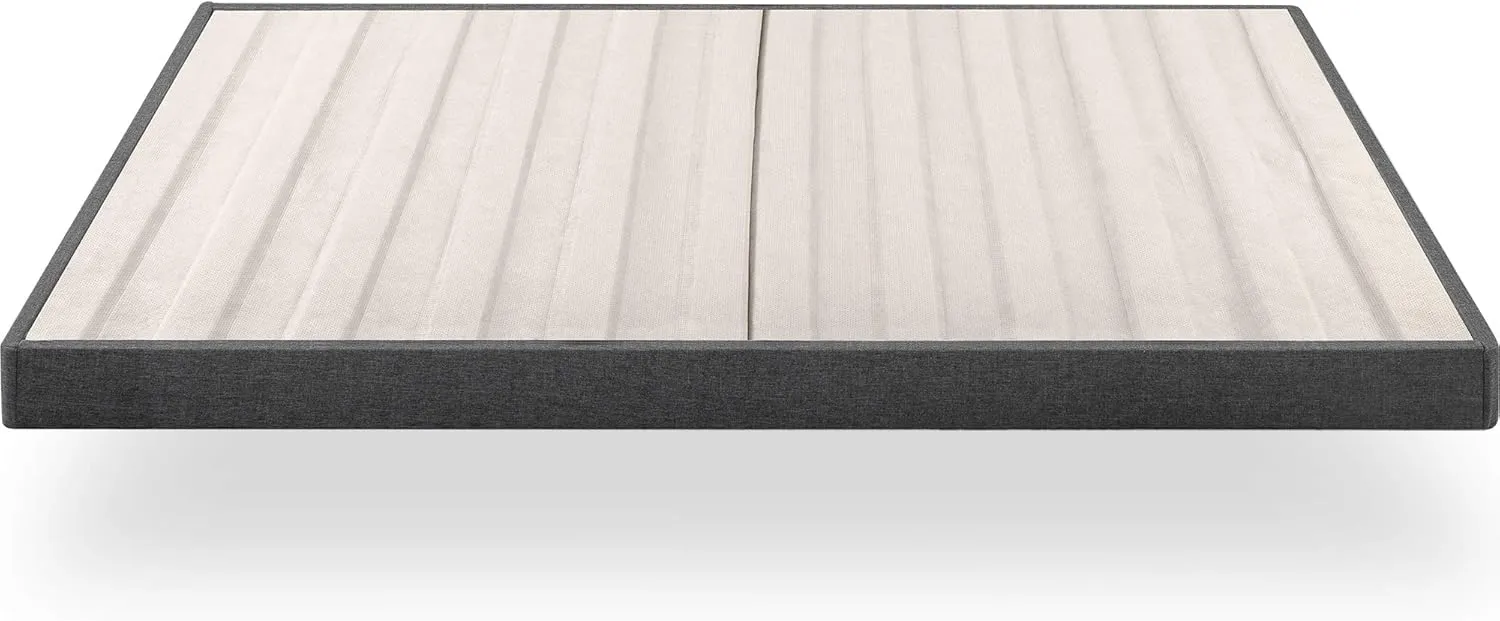 ZINUS Upholstered Metal and Wood Box Spring, 4 Inch Mattress Foundation, Easy Assembly, Fabric Paneled Design, Queen, Grey