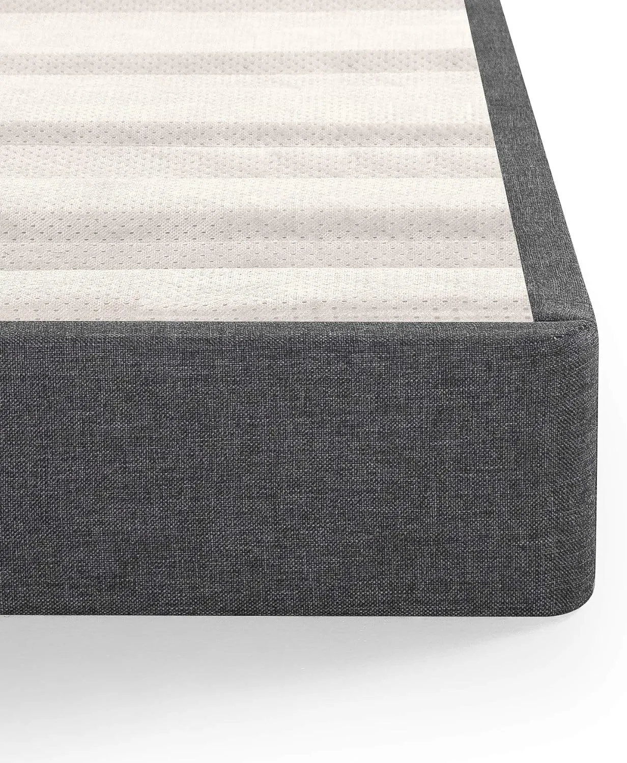 ZINUS Upholstered Metal and Wood Box Spring, 4 Inch Mattress Foundation, Easy Assembly, Fabric Paneled Design, Queen, Grey