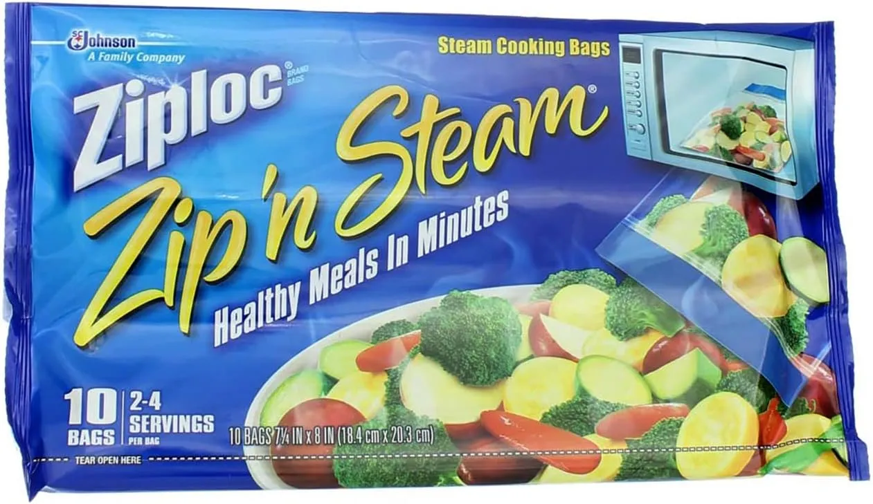 Ziploc Zip'N Steam Cooking Bags, Medium, 10-Count (Pack of 4)