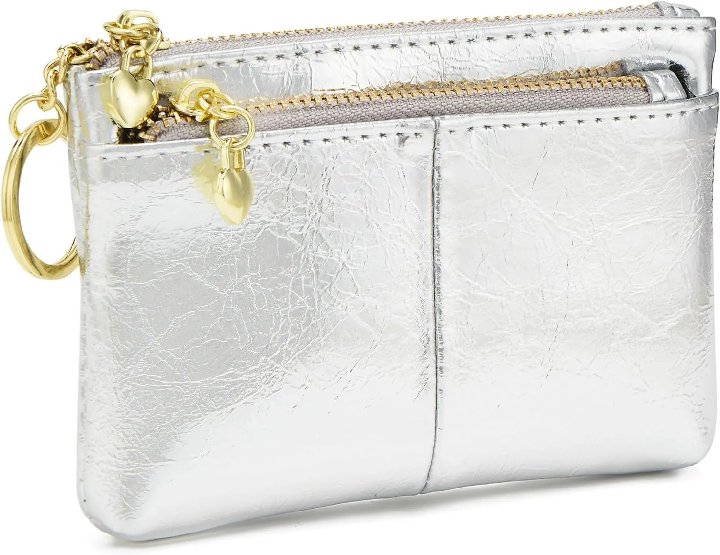 ZOOEASS Women Genuine Leather Zip Mini Coin Purse With Key Ring Triple Zipper Card Holder Wallet