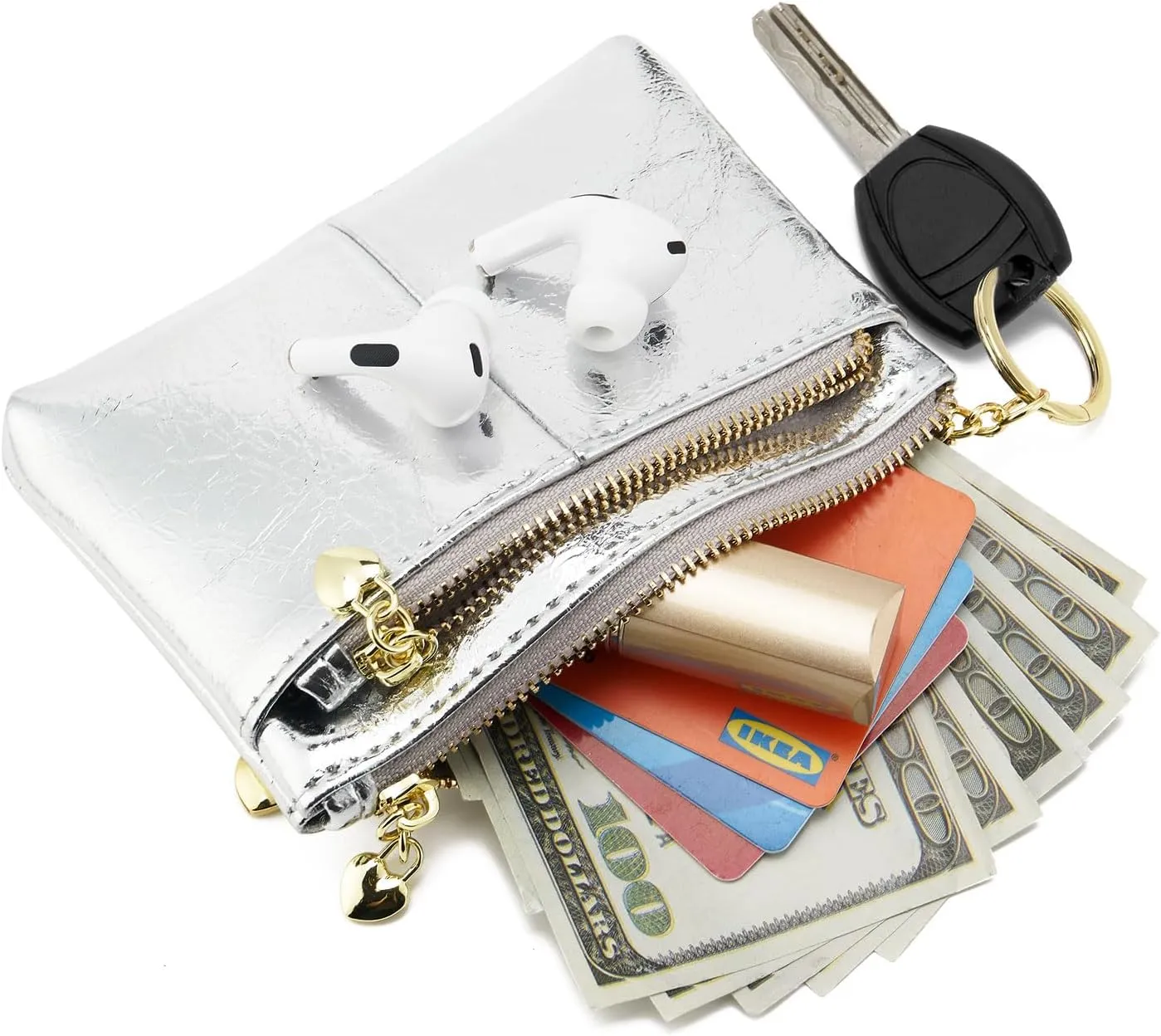ZOOEASS Women Genuine Leather Zip Mini Coin Purse With Key Ring Triple Zipper Card Holder Wallet