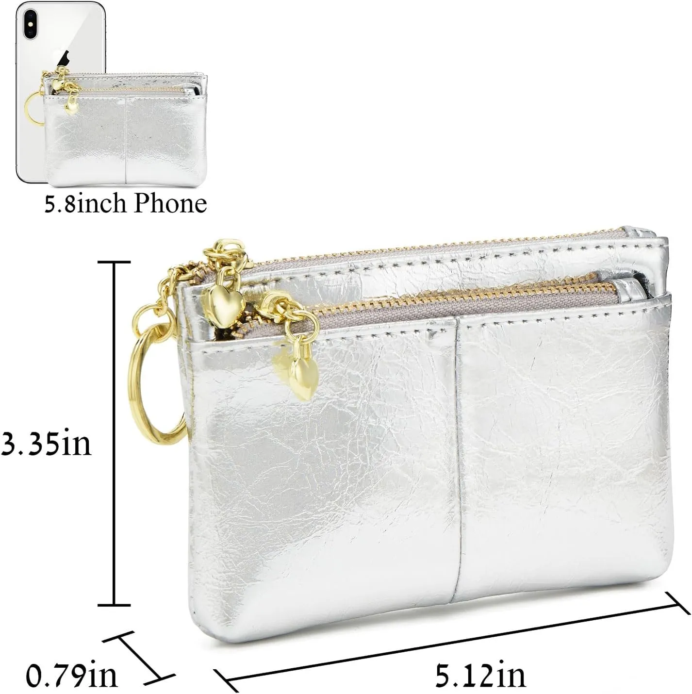 ZOOEASS Women Genuine Leather Zip Mini Coin Purse With Key Ring Triple Zipper Card Holder Wallet