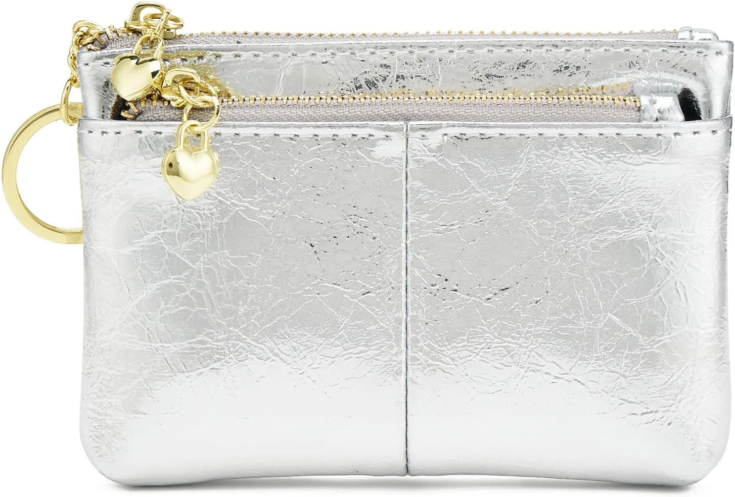 ZOOEASS Women Genuine Leather Zip Mini Coin Purse With Key Ring Triple Zipper Card Holder Wallet