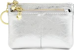 ZOOEASS Women Genuine Leather Zip Mini Coin Purse With Key Ring Triple Zipper Card Holder Wallet
