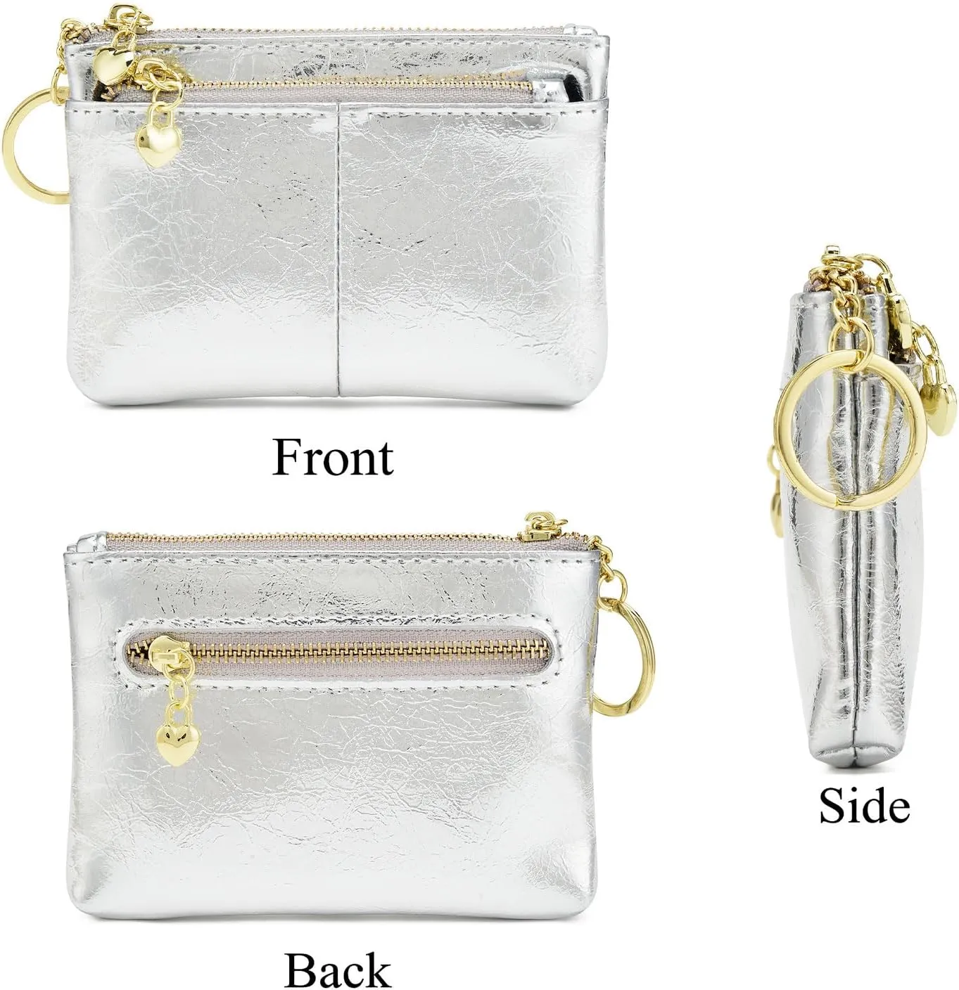 ZOOEASS Women Genuine Leather Zip Mini Coin Purse With Key Ring Triple Zipper Card Holder Wallet