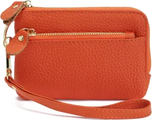 ZOOEASS Women Leather Coin Purse,Large Opening For Easy Access,With Wrist Strap(Orange)