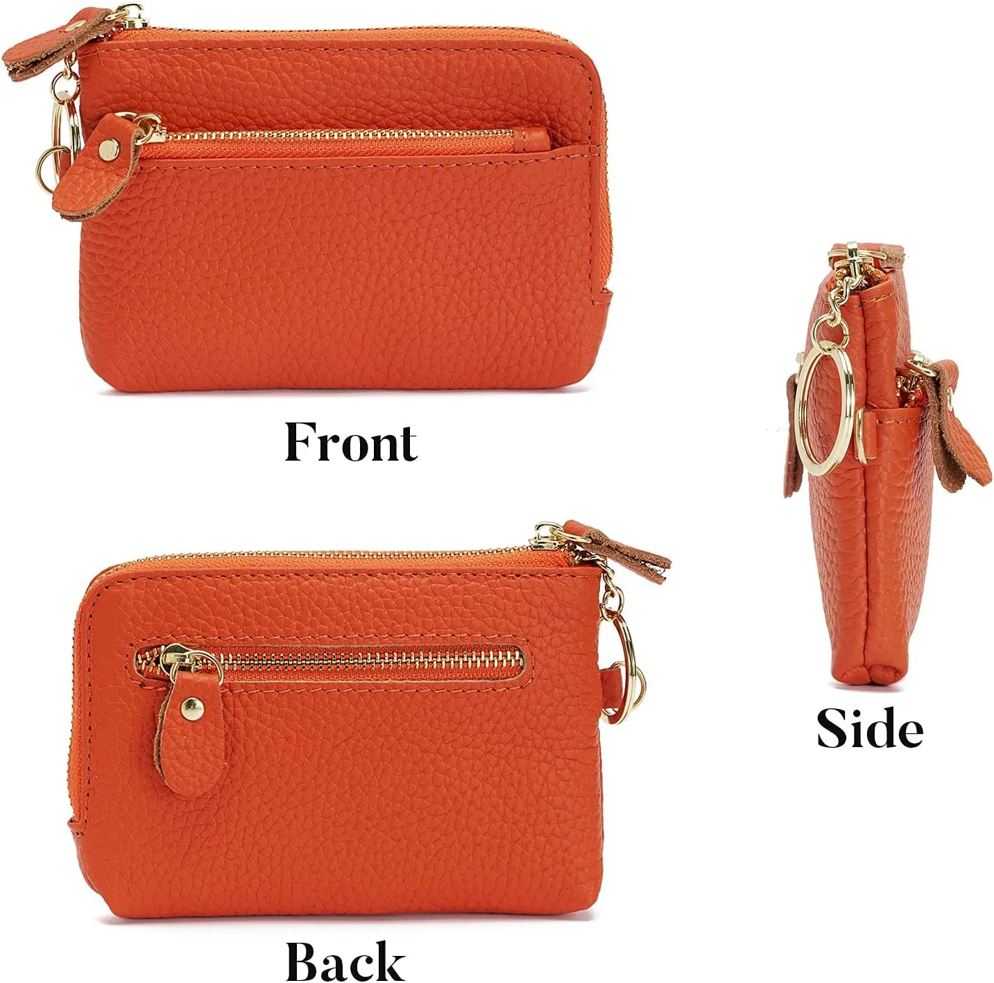 ZOOEASS Women Leather Coin Purse,Large Opening For Easy Access,With Wrist Strap(Orange)