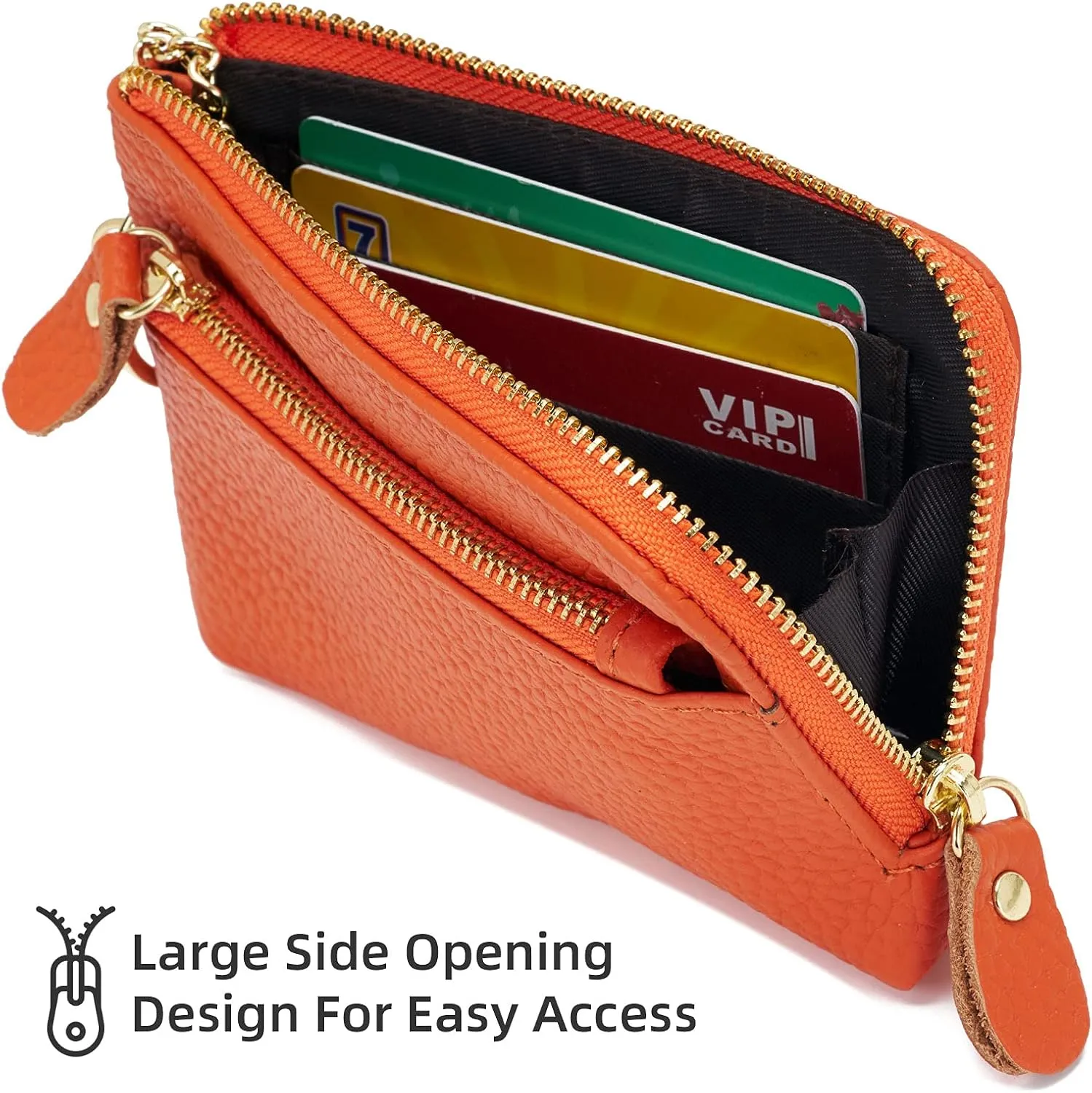 ZOOEASS Women Leather Coin Purse,Large Opening For Easy Access,With Wrist Strap(Orange)