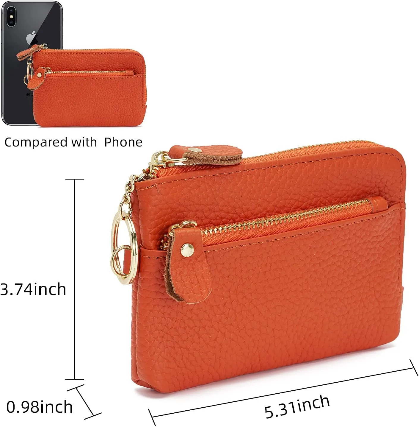 ZOOEASS Women Leather Coin Purse,Large Opening For Easy Access,With Wrist Strap(Orange)