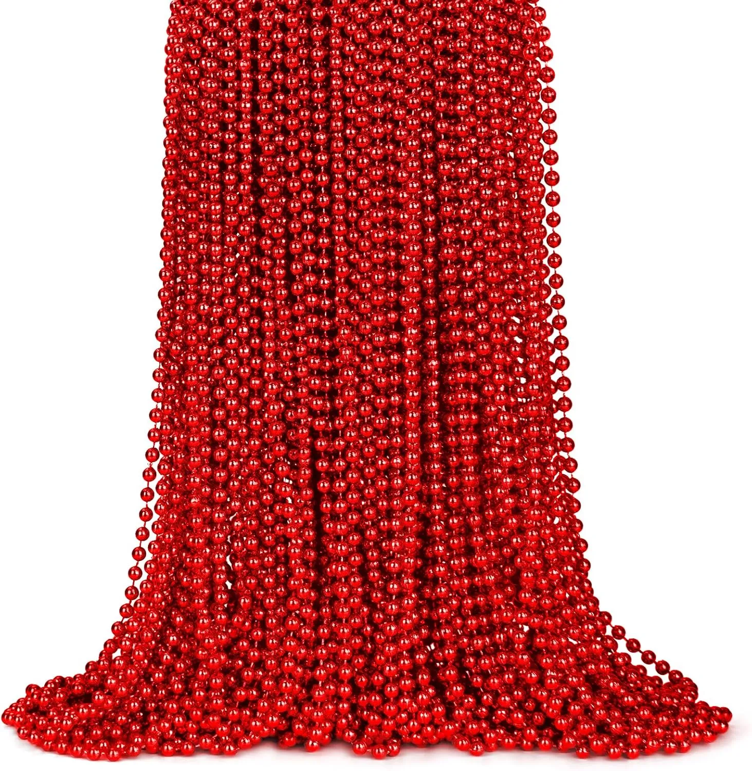 ZYFLSQ 100 Pcs Red Mardi Gras Beads, 33" 7mm Metallic Red Beads Necklaces Bulk, Valentine Beaded Necklaces, Party Beads for Carnival Valentines Patriotic Day Christmas Party Favors Decorations