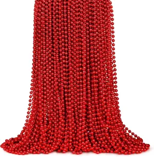 ZYFLSQ 100 Pcs Red Mardi Gras Beads, 33" 7mm Metallic Red Beads Necklaces Bulk, Valentine Beaded Necklaces, Party Beads for Carnival Valentines Patriotic Day Christmas Party Favors Decorations